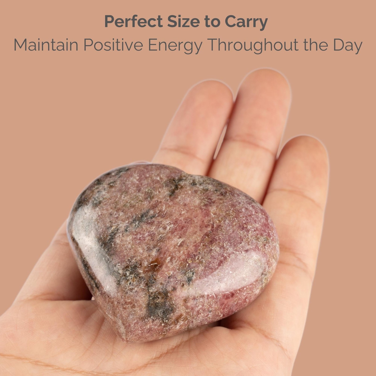 Rhodonite Heart Shape Crystal Palm Stone, Polished Stone, Spiritual Gift