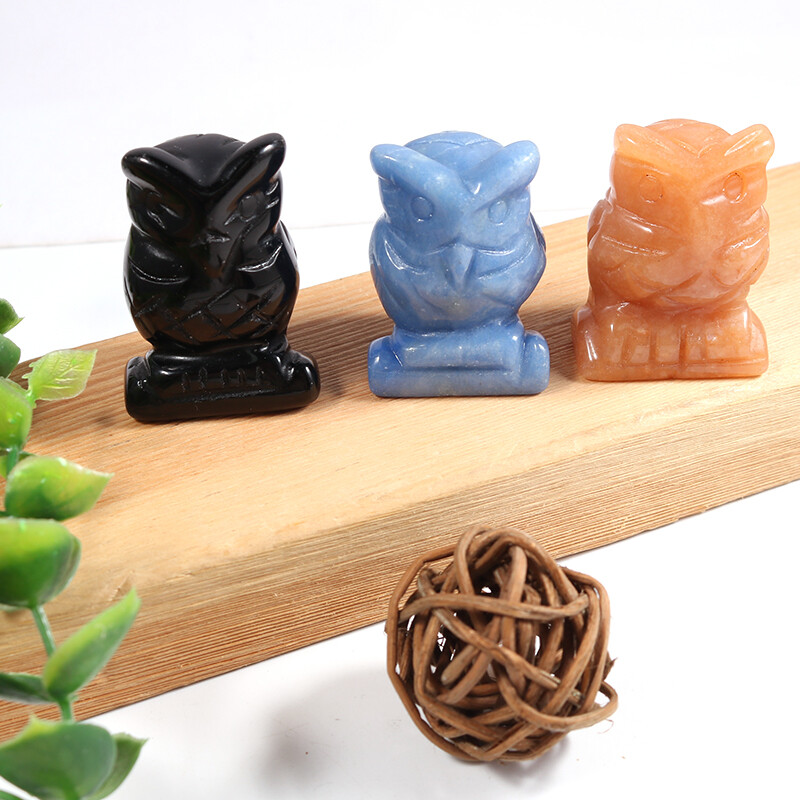 1.5inch Charms Fashion Owl Trendy Carving Mixed Natural Stone Gemstone 2pcs