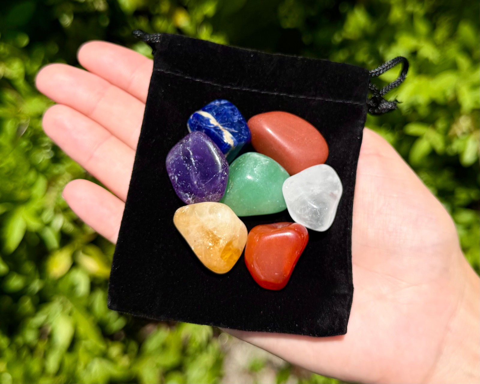Crystal Healing CHAKRA KIT Balancing Set 7 Tumble Stones & Carry Pouch (Set #2)