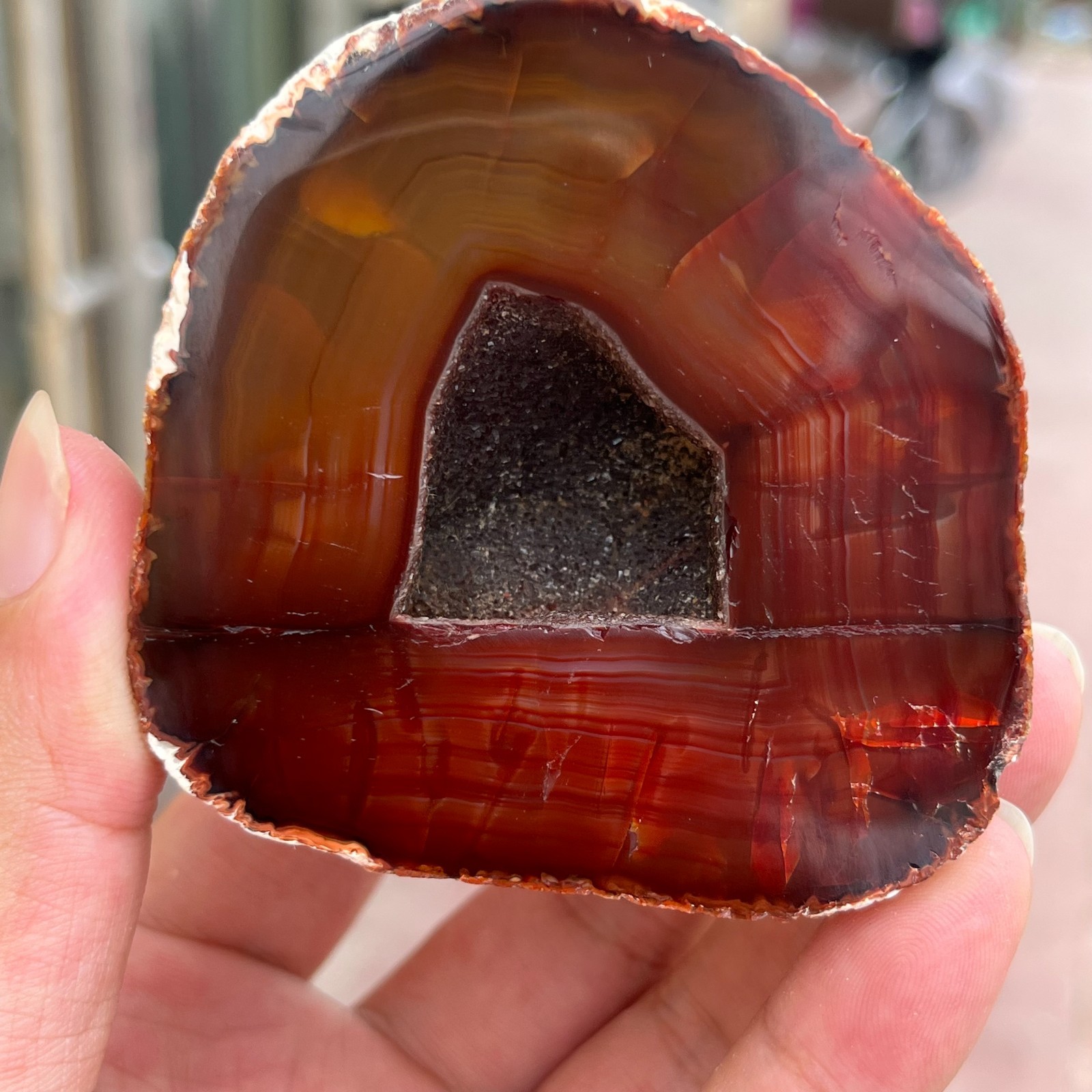 320g Small Natural Red Agate Geode Carnelian Druzy Crystal Mineral Specimen
