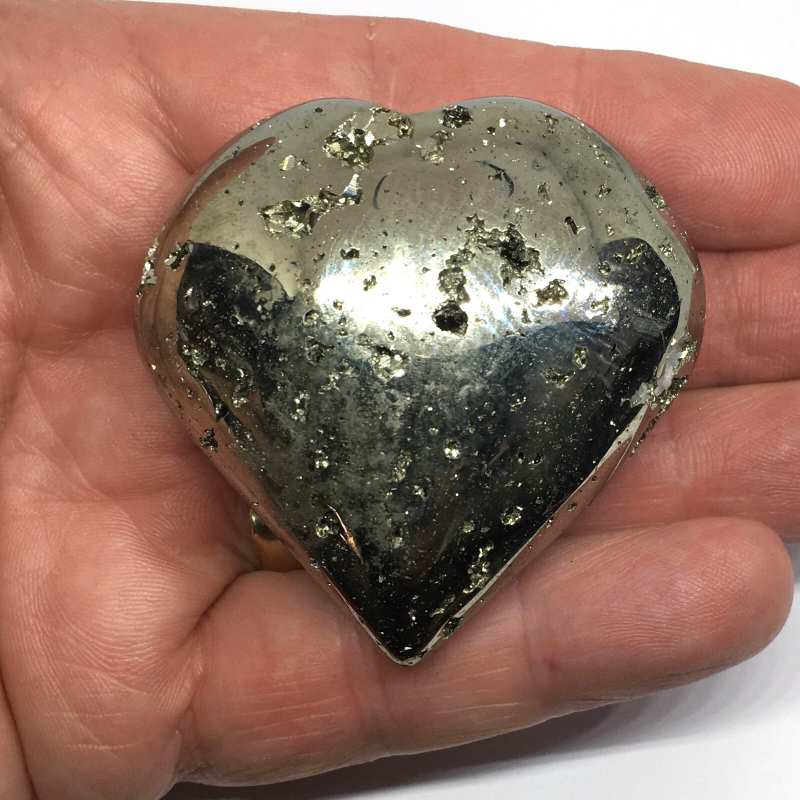 Pyrite Crystal Heart -55mm x 50mm Approx. 25mm thick Heart- 166 Grams