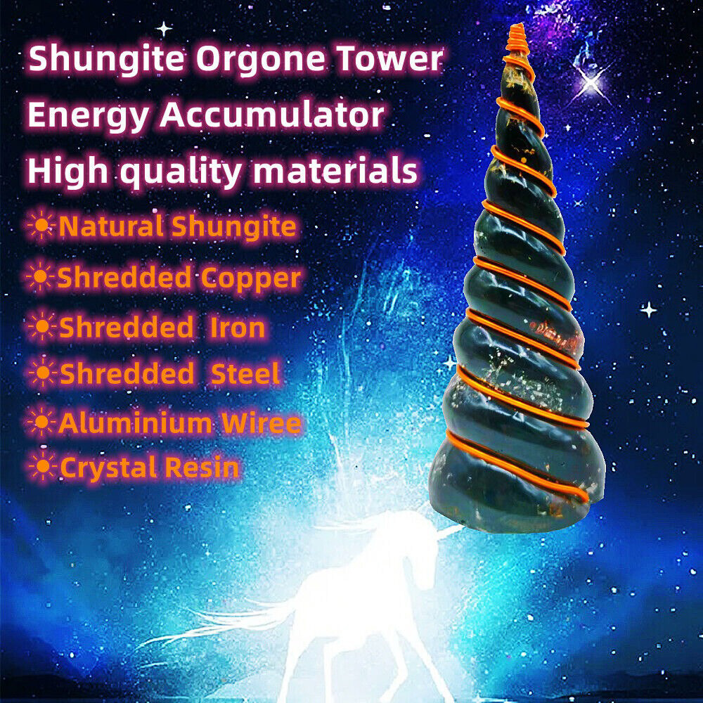 Shungite Tower Crystal Orgone Unicorn Generators Energy EMF Protection Handmade