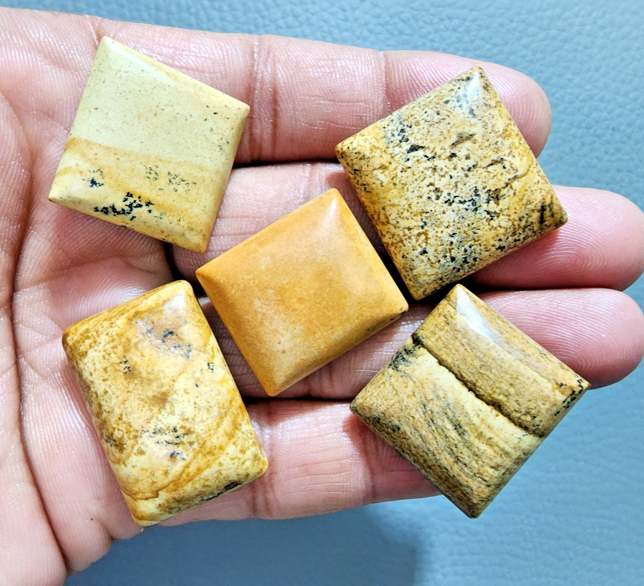 Attractive Picture Jasper Cabochons 5 Pcs Lot Polished Stone Jewelry Making Lot