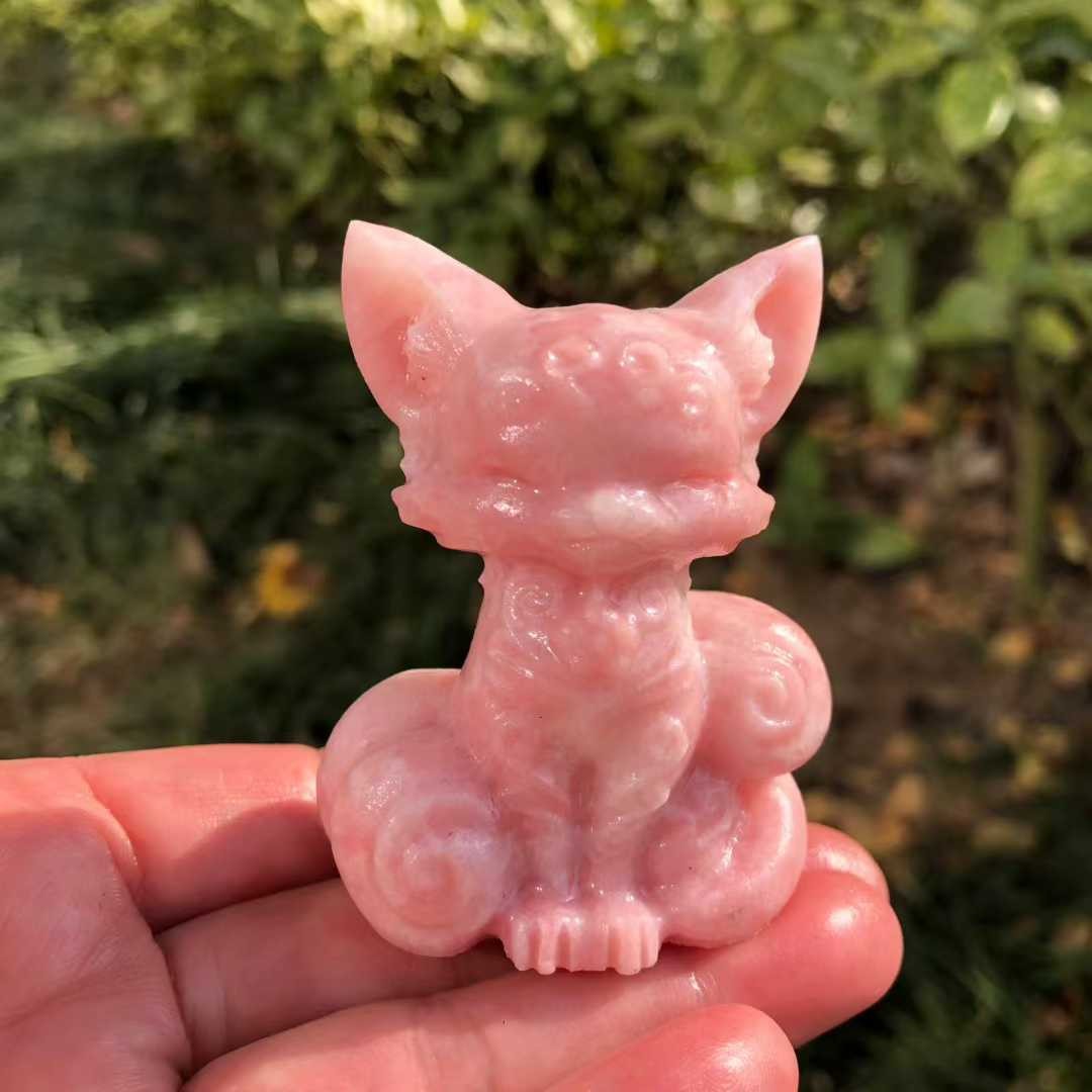 1pc Natural Pink opal Quartz Carved Fox Skull Crystal Reiki Healing Decor Gift
