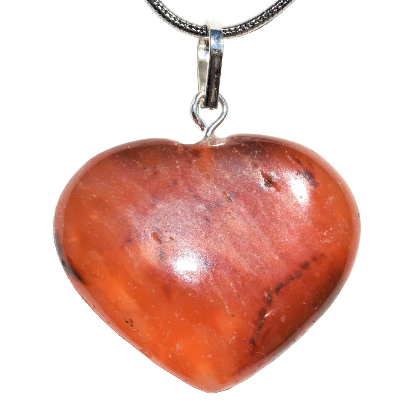 Natural Himalayan Carnelian Agate Heart Pendant + 20″ Chain