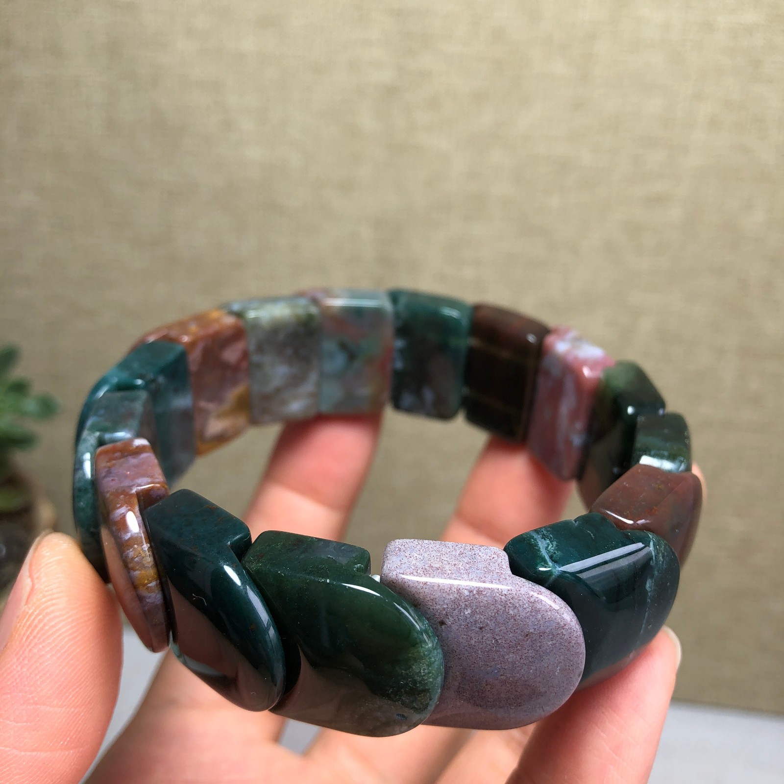 Top Natural Ocean Jasper Stone Bracelet colorful Gemstone Stretch Handmade A6149