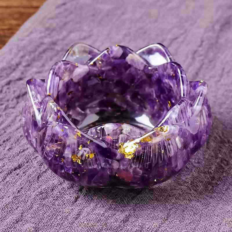 Natural Quartz Crystal Crushed Stone Lotus Degaussing Bowl Healing Resin Decor