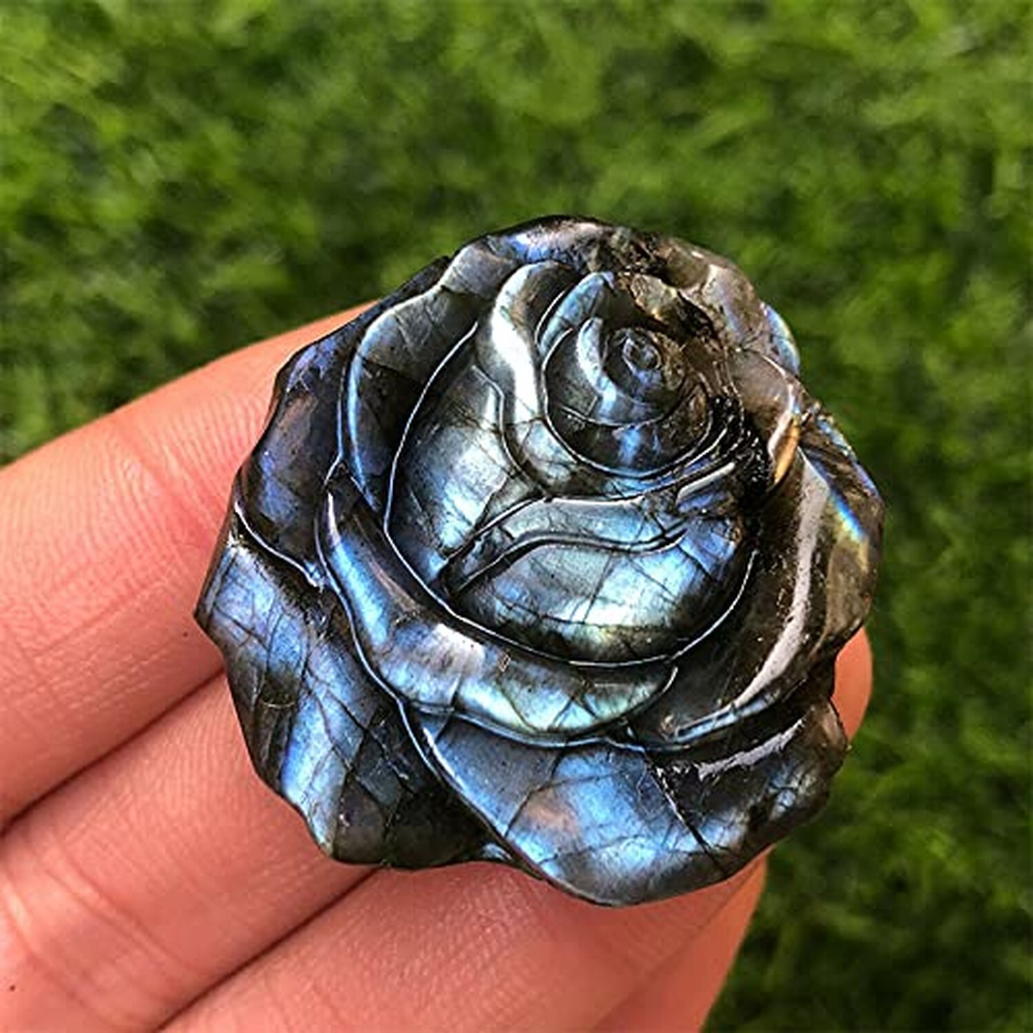 Acxico 1 pcs Natural Labradorite Quartz Crystal Flower Skull Carved Skull Rei…