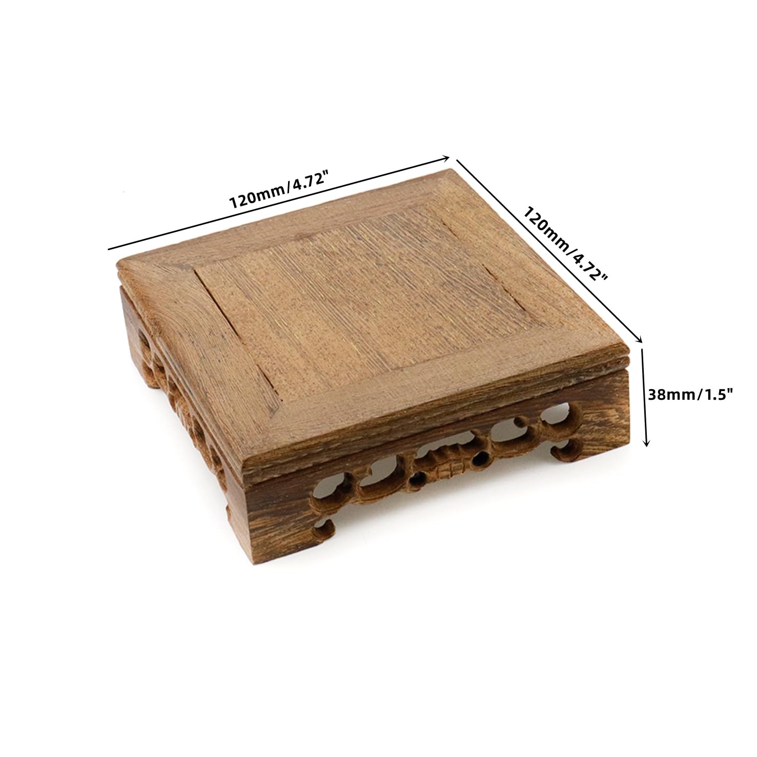 Wooden Display Stand Base 4.72″×4.72″ Square Wood Carved Pedestal Oriental St…