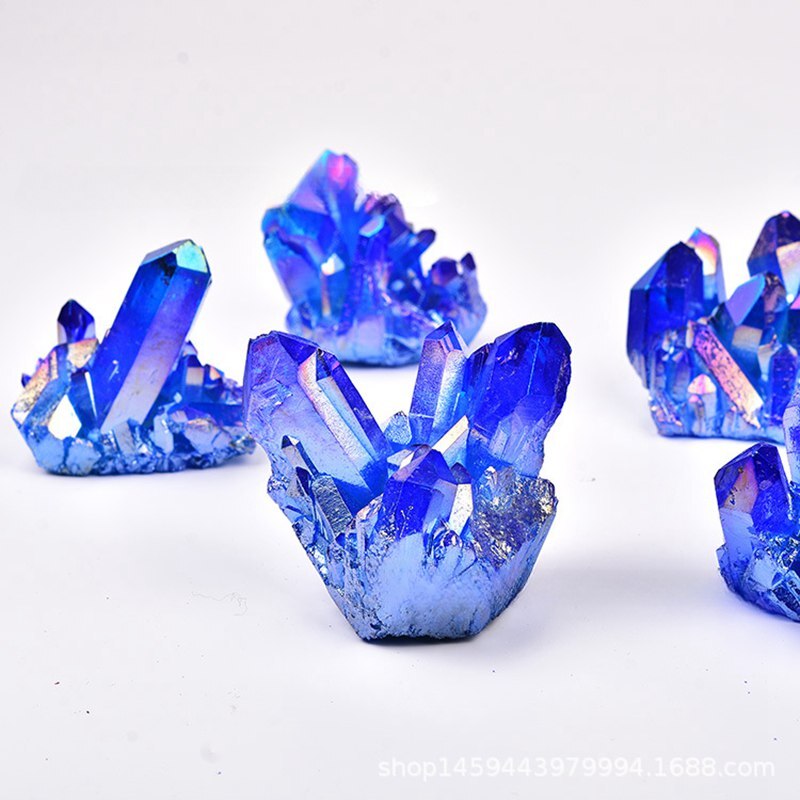 50g Natural Aura Blue Titanium Quartz Crystal Cluster VUG Specimens Stone Reiki