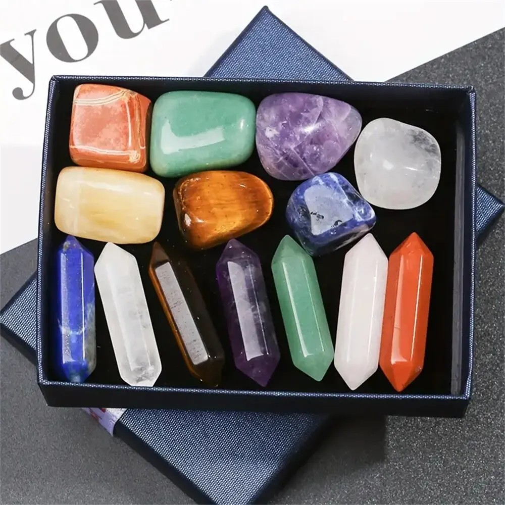 14pcs Chakra Quartz Crystal Set Hexagon Healing Stones Meditation Decor