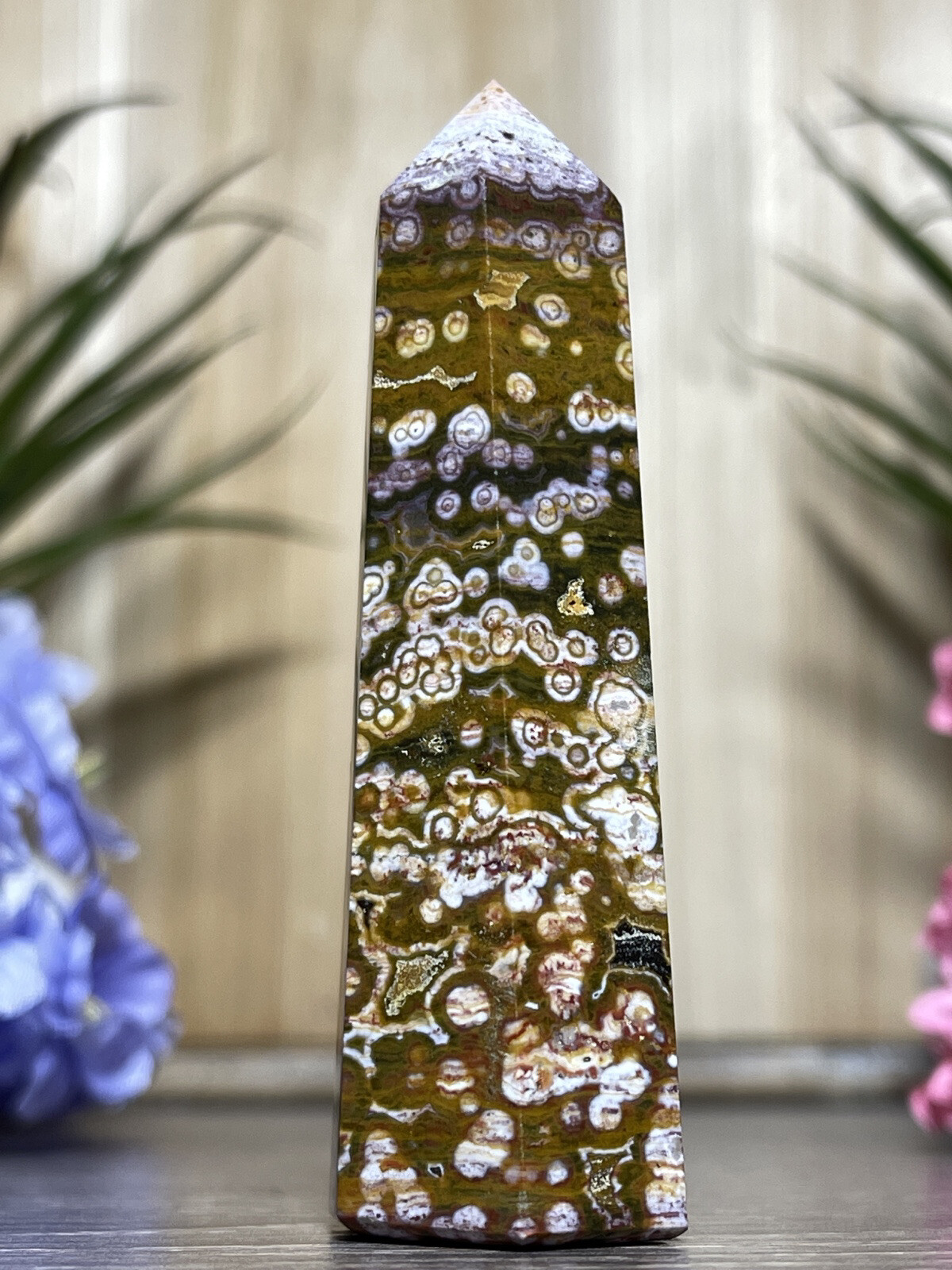 OCEAN JASPER TOWER – Mineral Orbicular Purple Green Chakra Crystal Witch Decor