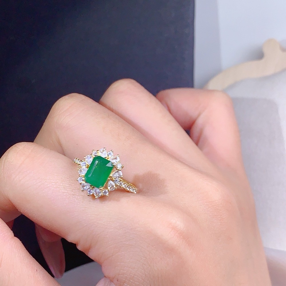 High Huality Emerald open Adjustable ring Gemstone S925 Silver Plated 18K Gold