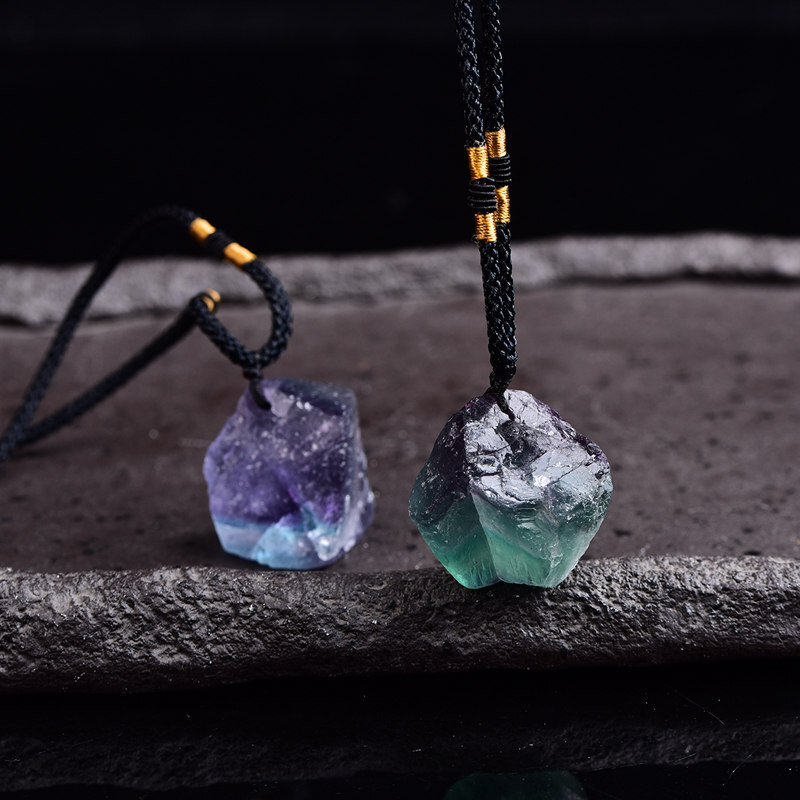Natural Colorful Fluorite Stone Pendant Chakra Healing Quartz Necklace Reiki US