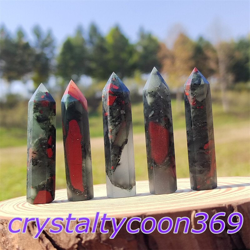 5pcs Natural Bloodstone Wand Quartz Crystal Obelisk Point Tower Healing 5.5cm
