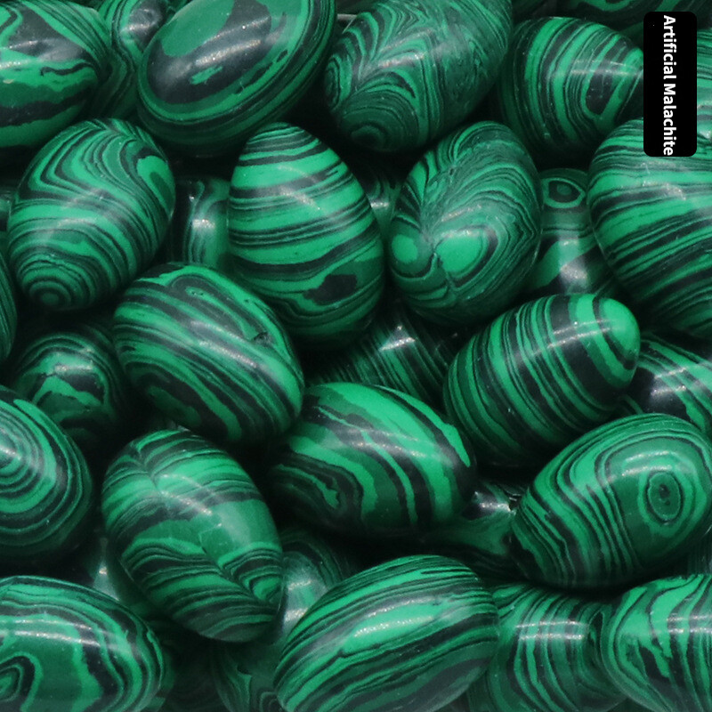 100pcs Artificial Malachite Stone Egg Crystal Carved Healing Gem Reiki No Hole