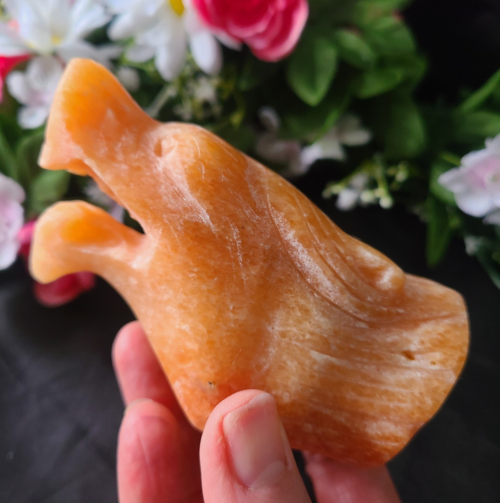 Large 4.2″ 438g Sunstone Wolf Head Skull Crystal Stone Carving Statue