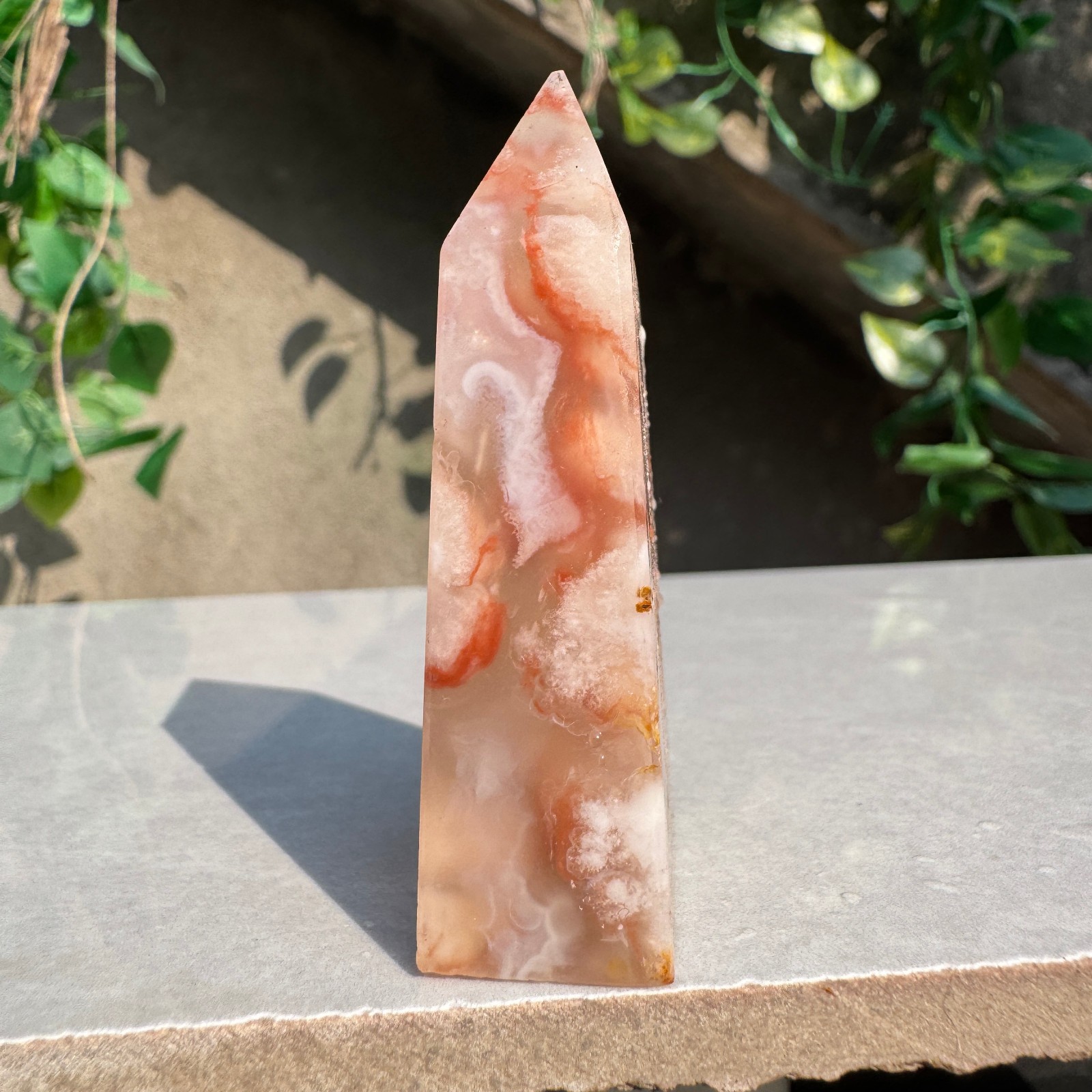 48G Natural Sakura Agate Cherry Blossom Obelisk Quartz Tower Healing