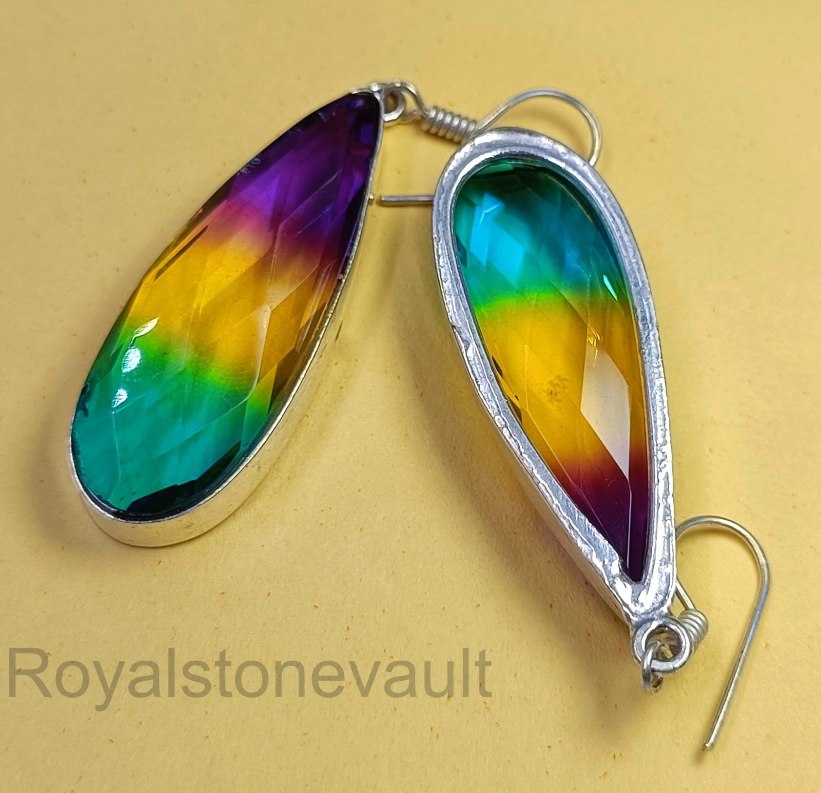 67.10Ct Ametrine Dangle Earrings Pear Lab Created Gem 925 Sterling Silver 5DDB