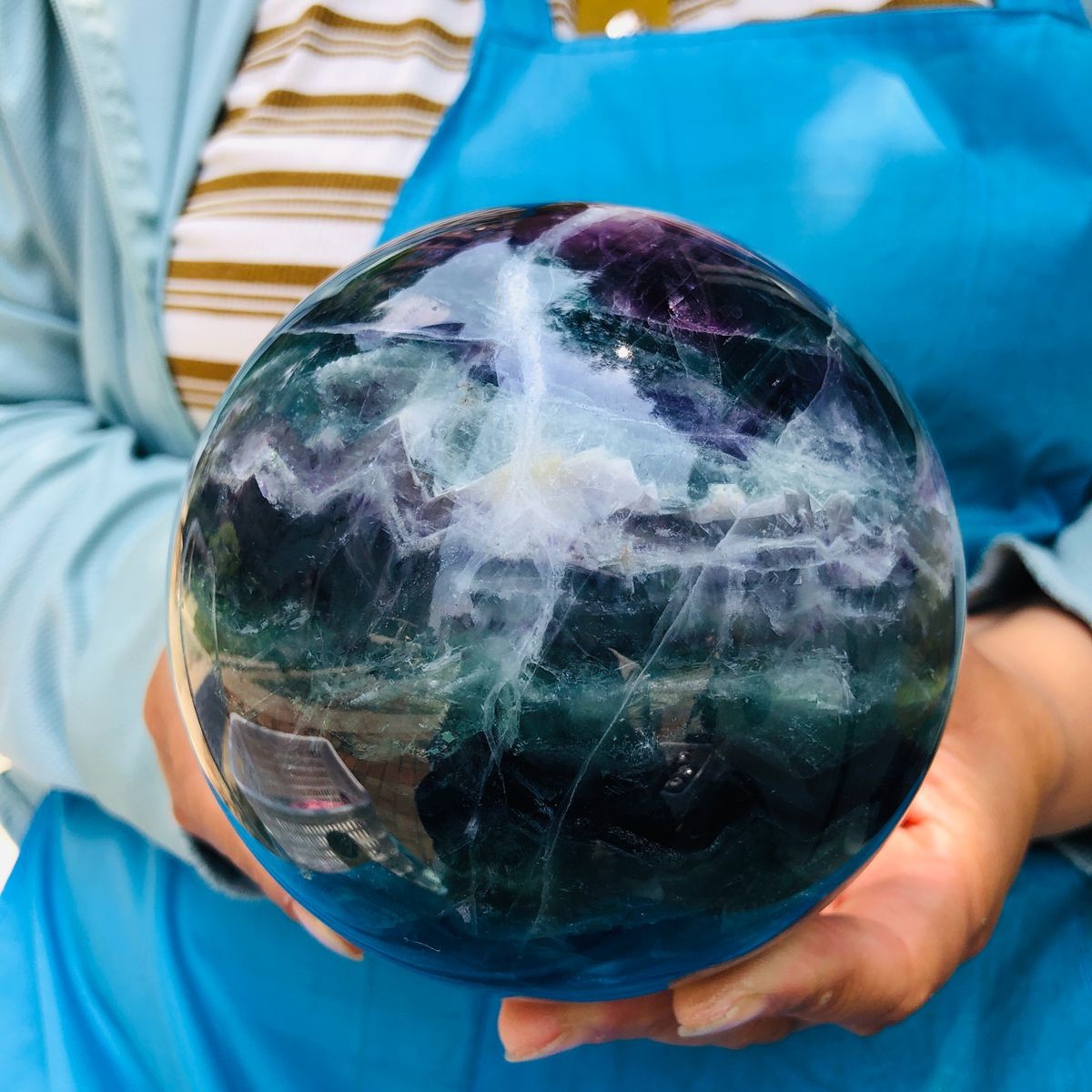 5.06LB Natural rainbow fluorite sphere quartz crystal polished ball healing