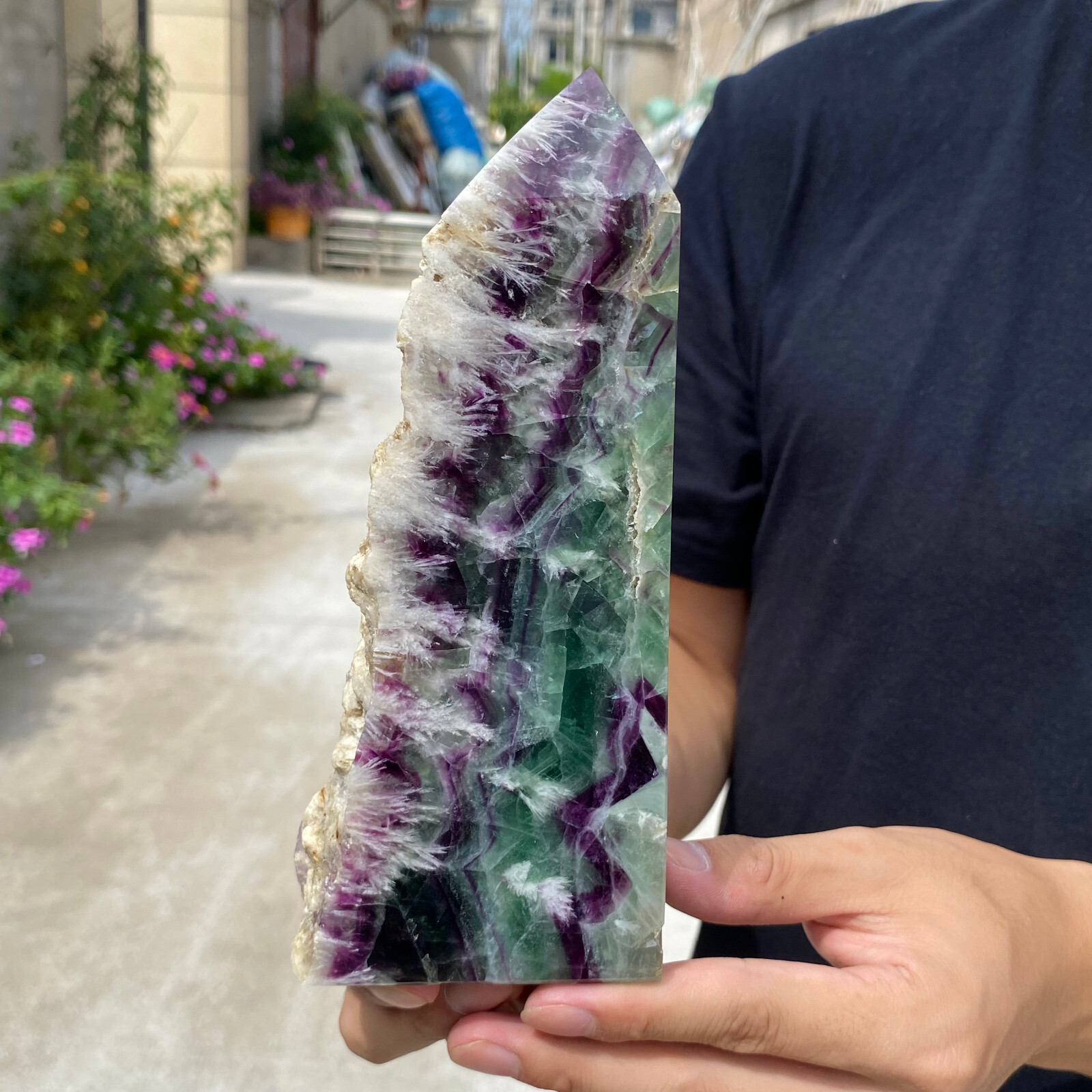 1.9lb Natural Fluorite Obelisk Quartz Crystal Wand Tower Point Healing