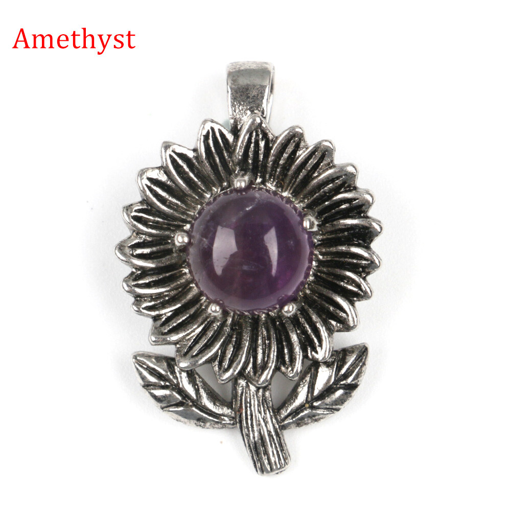 1pc Chakra Crystal Sunflower Pendants Round Beads Quartz Gemstones Healing Reiki