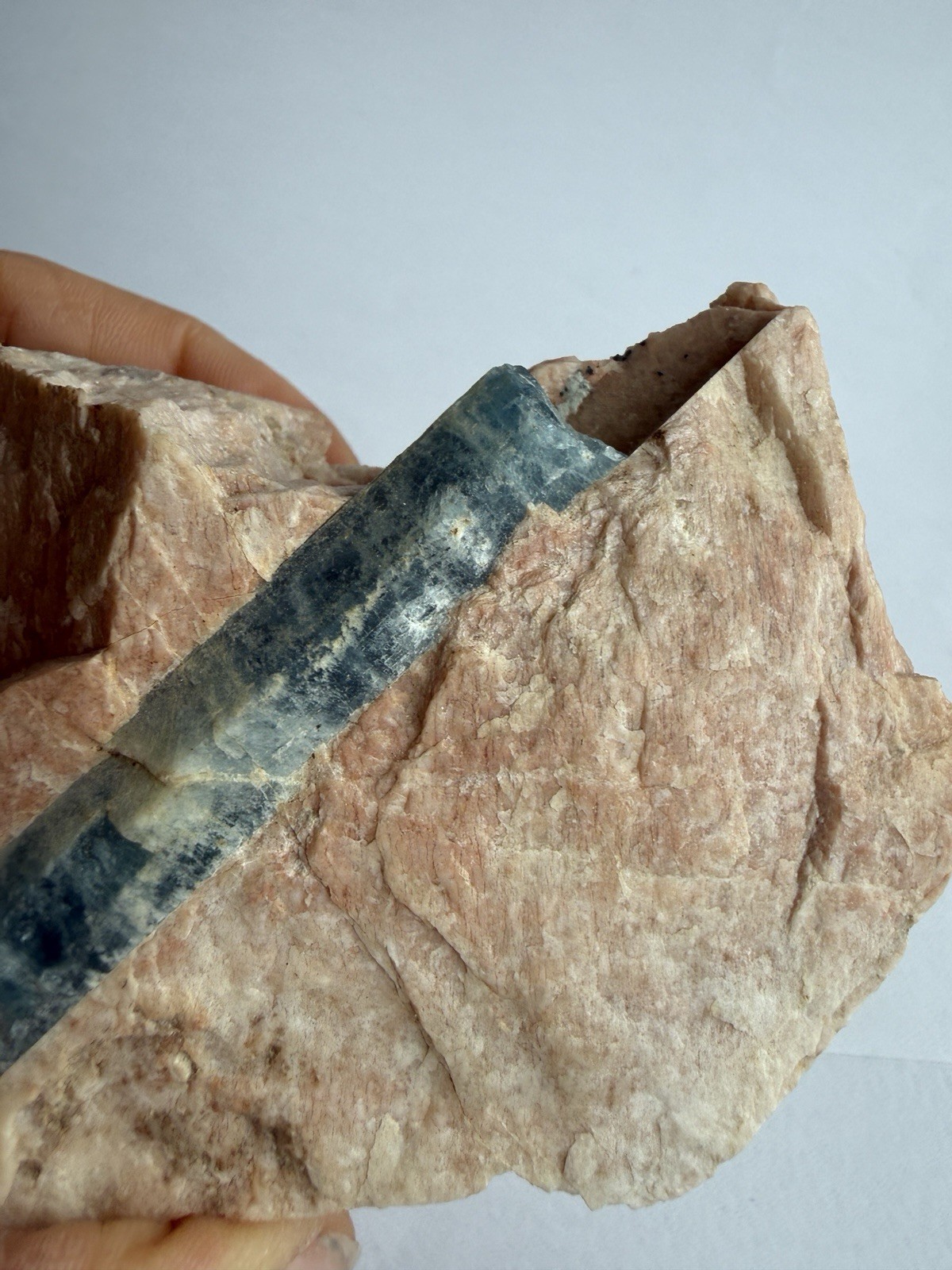 Natural Aquamarine Crystal in Pink Feldspar Matrix Rough Mineral Specimen