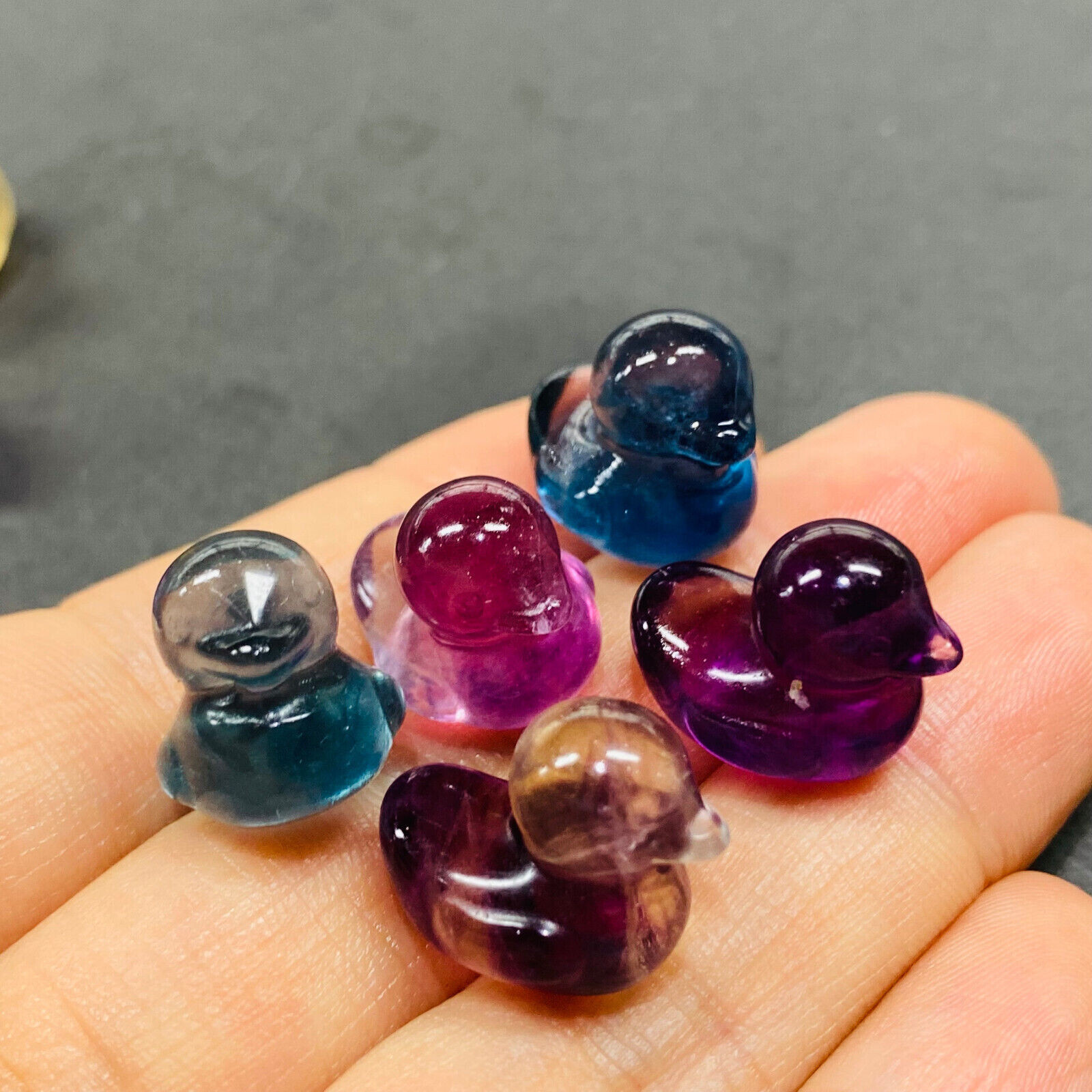 Natural Colorful fluorite Quartz mini duck Hand Carved crystal Healing 5pc