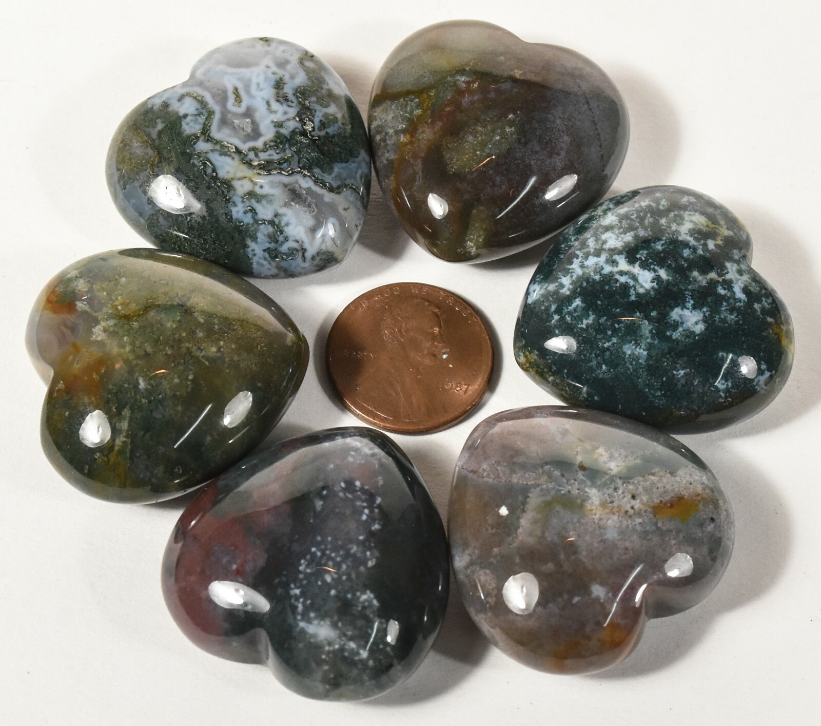 30mm Multicolor Green Moss Agate Puffy Heart Polished Crystal Mineral India 1PC