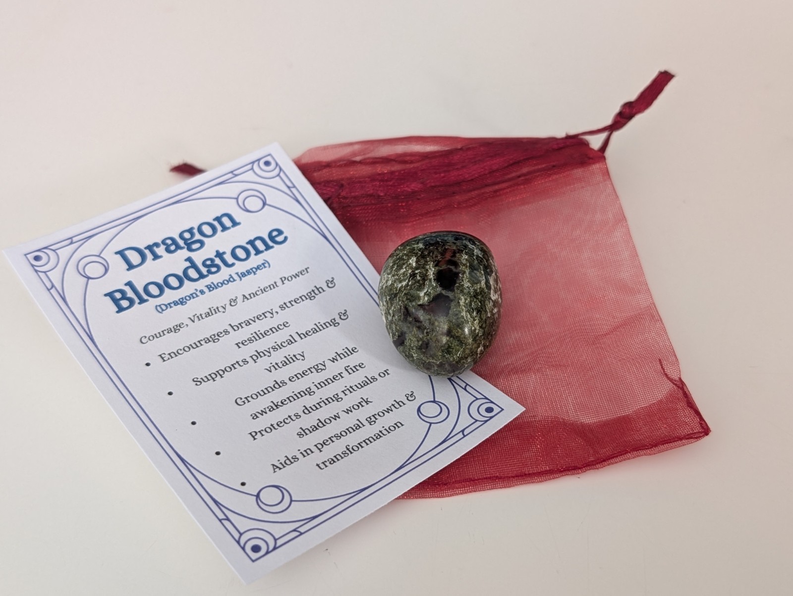 Dragon Bloodstone Crystal + Pouch & Infocard | Dragon’s Blood Jasper | Healing