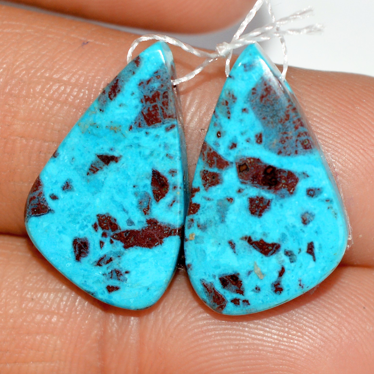 16 Cts Natural Chrysocolla Cabochon Gemstone Side Drill Pair 21x11mm #P631
