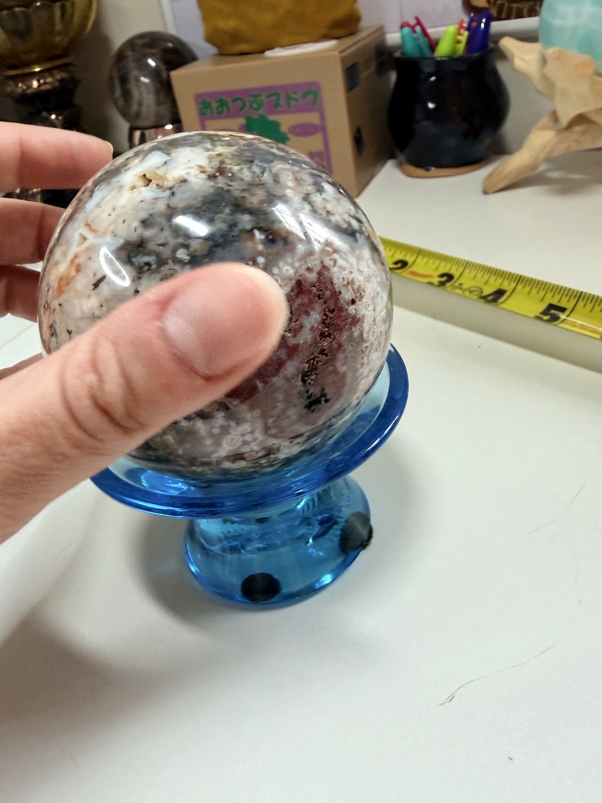 Ocean Jasper Sphere Druzy Vug Orbicular Polished Crystal Ball 729g 3.25in