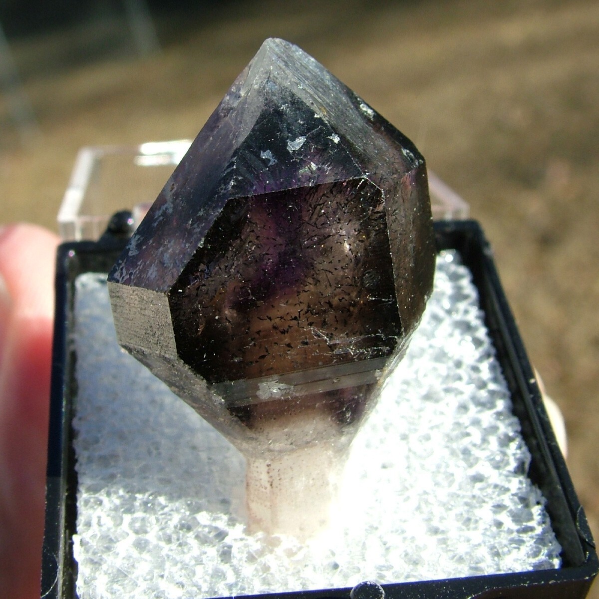 AMETHYST SCEPTER CRYSTAL w HEMATITE STREAMERS perky box ANDILAMENA MADAGASCAR