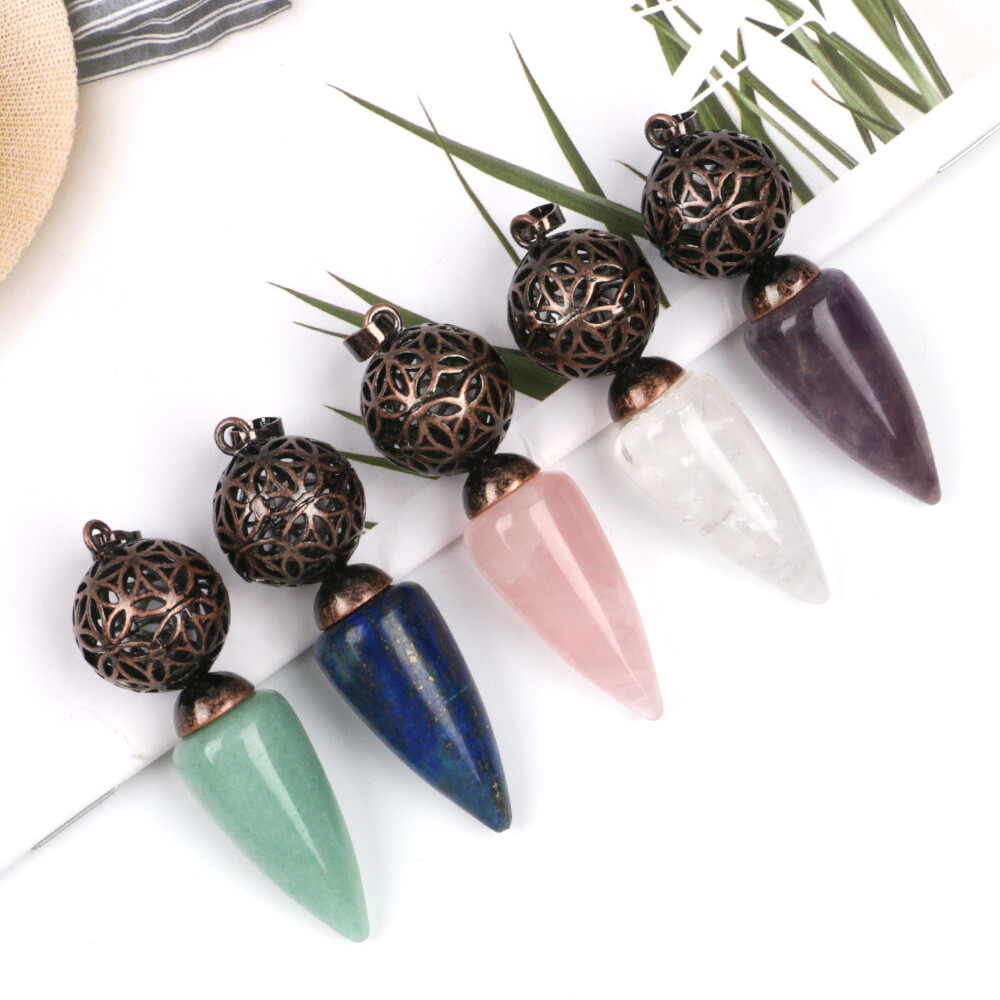 1pc Bullet Cone Crystal Chakra Chain Pendulum Quartz Stone Metal Dowsing Pendant