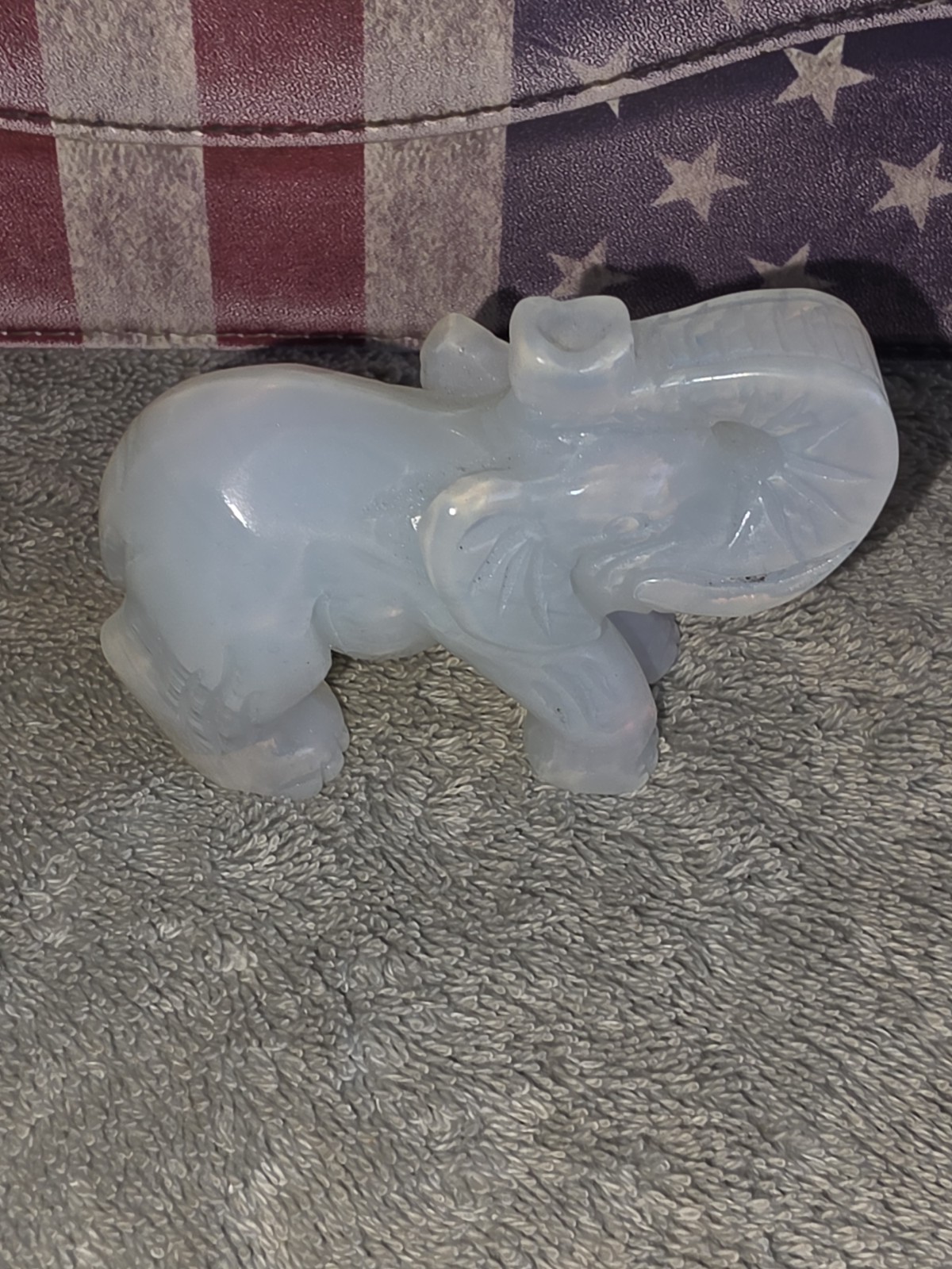 Opal Opalite Elephan Statue Crafts Natural Stone Carved Figurine 2.1/8″ Tall