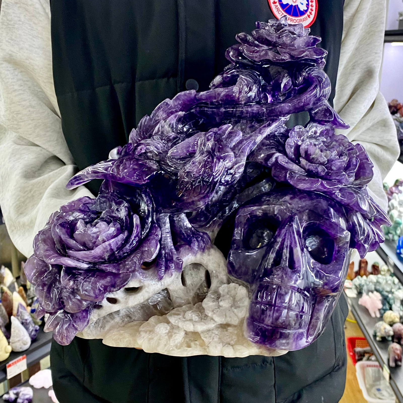 18LB Natural fluorite skull quartz hand carved crystal skull healing