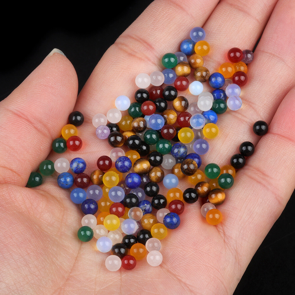 100pcs 4mm Mixed Natural Stone Assorted Round Ball Shape No Hole Beads Wholesale