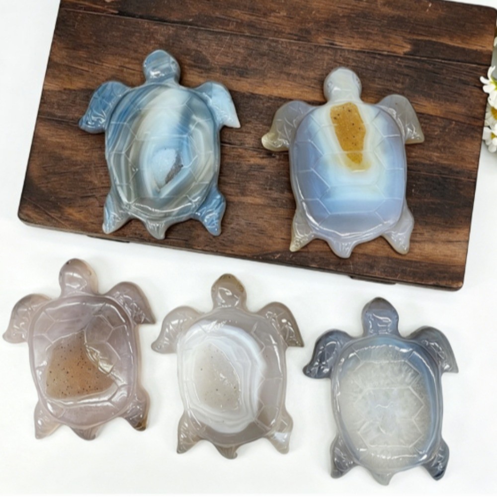 Natural Agate Druzy Turtle Hand Carved Crystal Reiki Healing Stone Decor Gift1pc