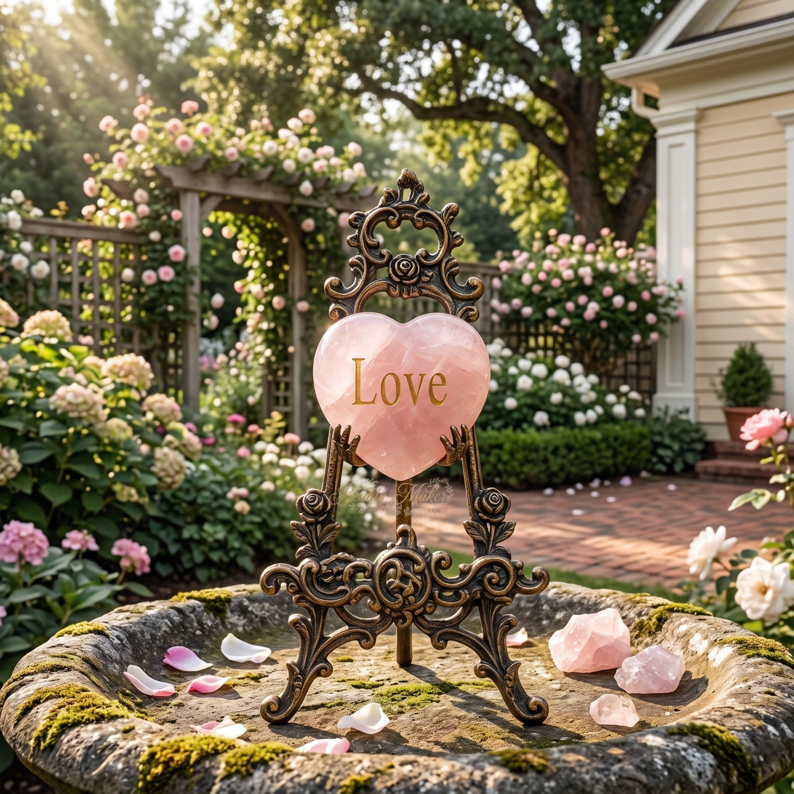 Natural Rose Quartz Heart Carving Engraving Love Token Gift For Mom Son Grandson