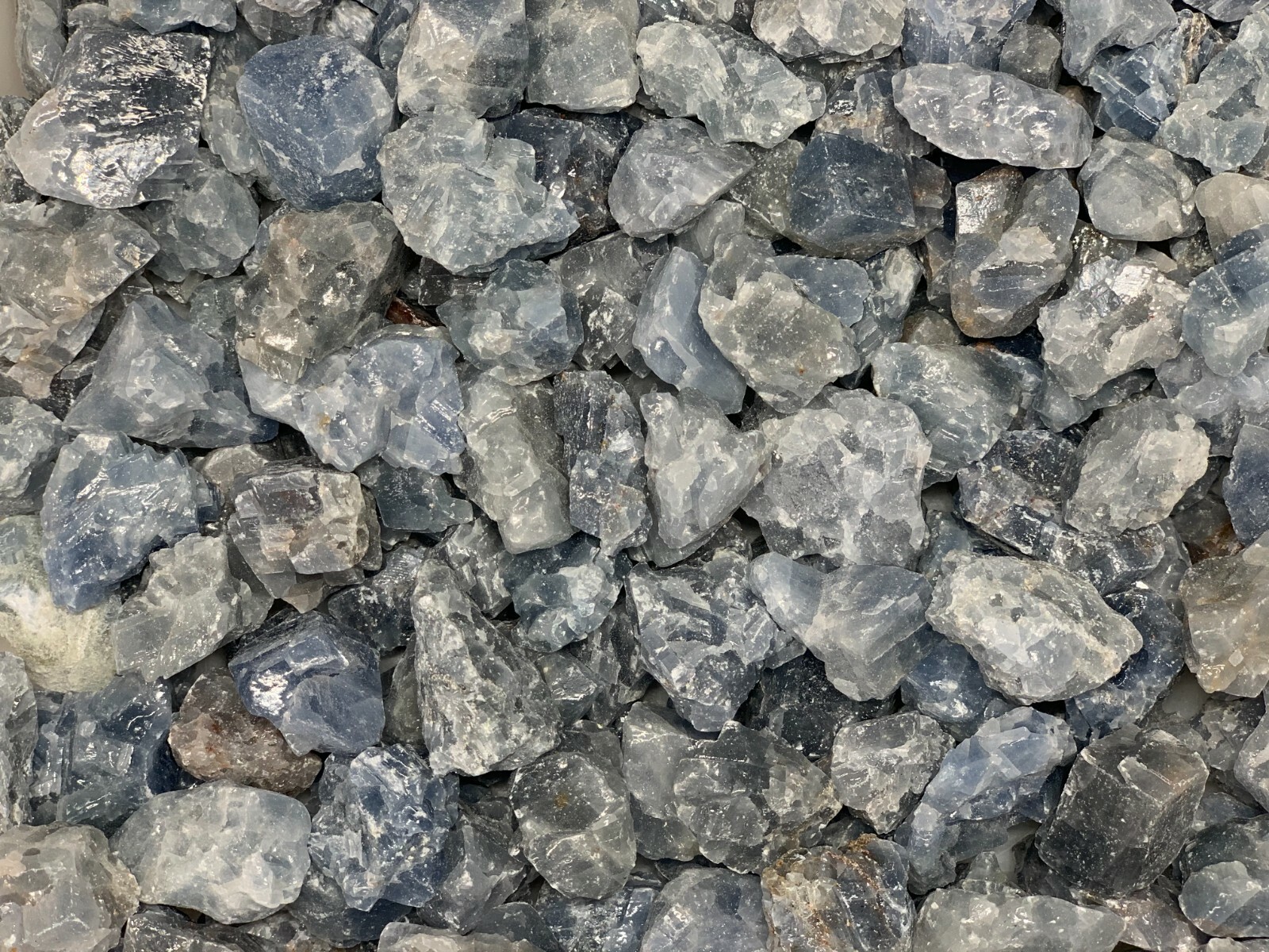 Small Blue Calcite Rough Stones, 0.75″-1.25″ Raw Calcite Blue Chips, Bulk Lot