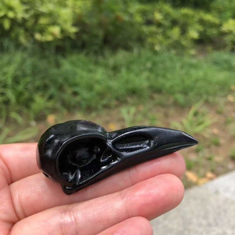 2″ Natural quartz crystal Halloween Crow skull carved Holy Bird Reiki healing 1p