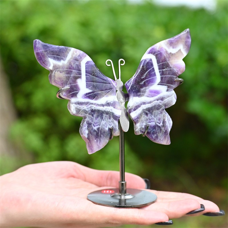 5.2” A pair Natural Dream Amethyst Butterfly Wing Reiki Crystal Skull Decor