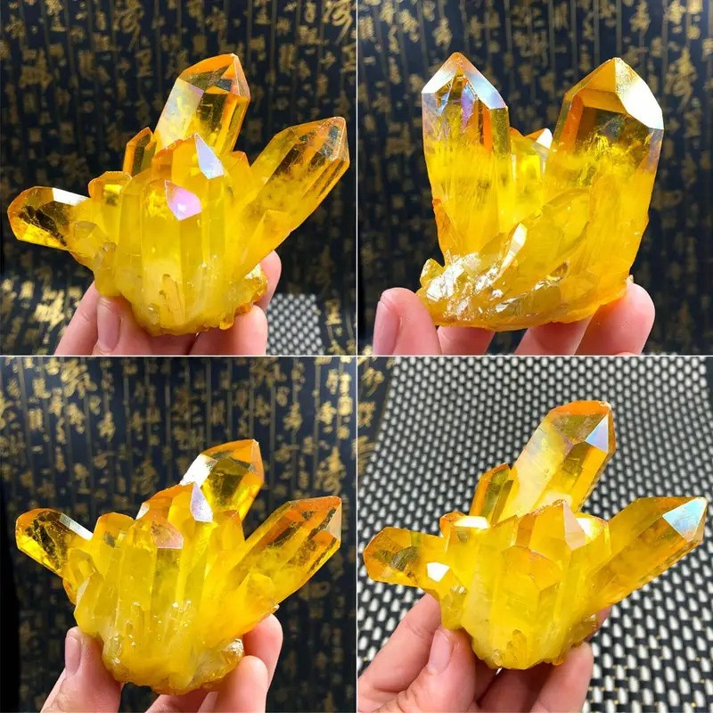 120-150G Natural Aura Citrine Yellow Crystal Cluster Healing Mineral Specimens