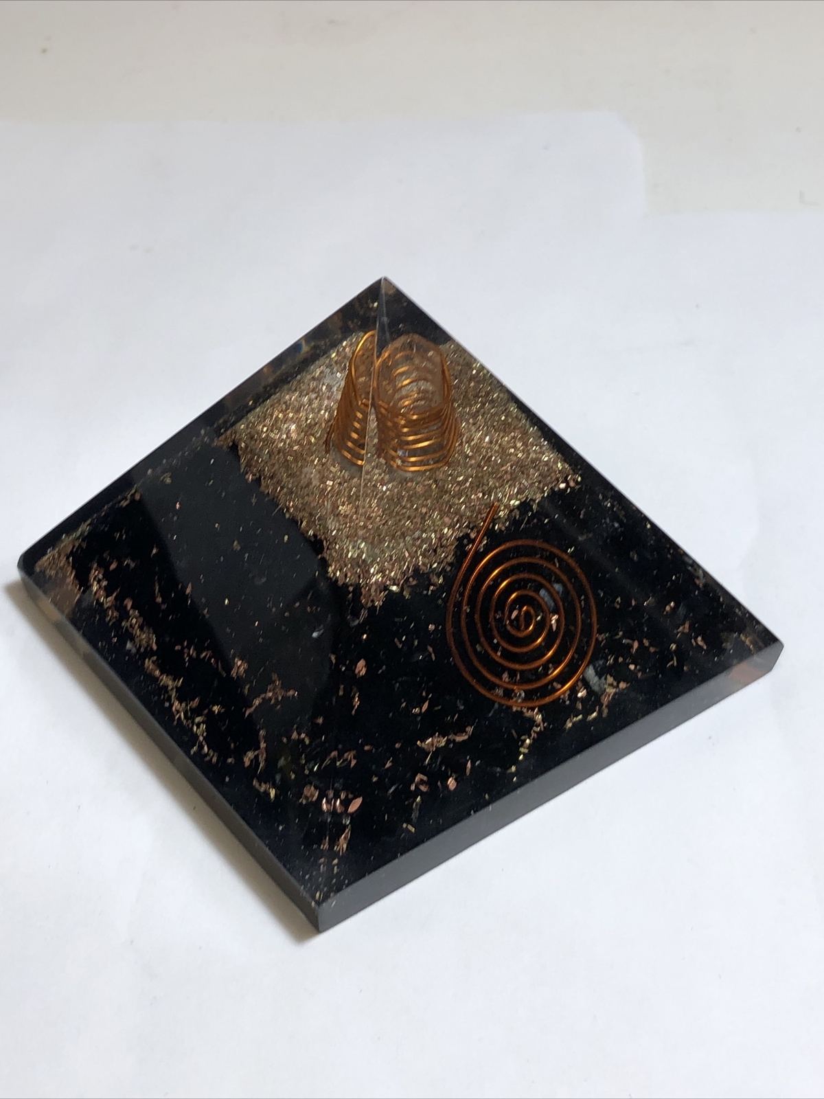 Natural Black Tourmaline Orgone Pyramid 3in LG 75mm EMF & 5G Orgone Protection
