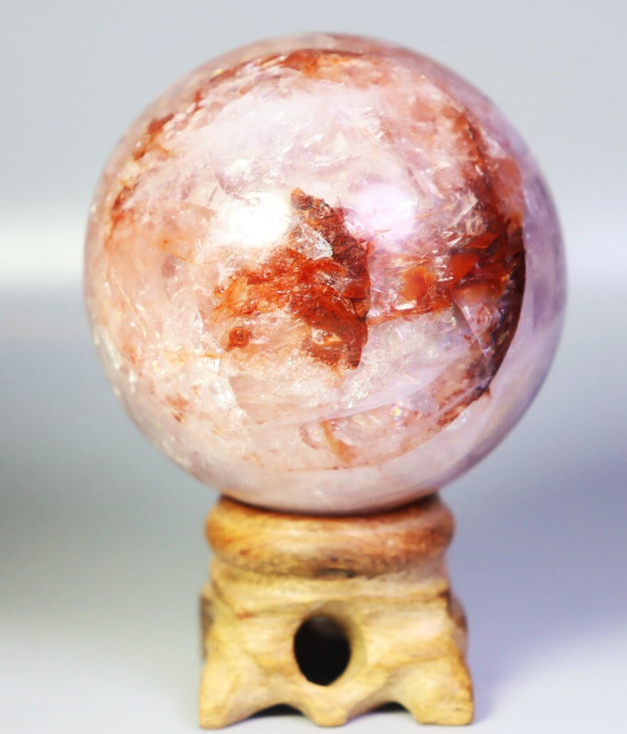 248g Natural Red FIRE Hematoid QUARTZ Crystal Sphere Ball Stone Healing/Stand