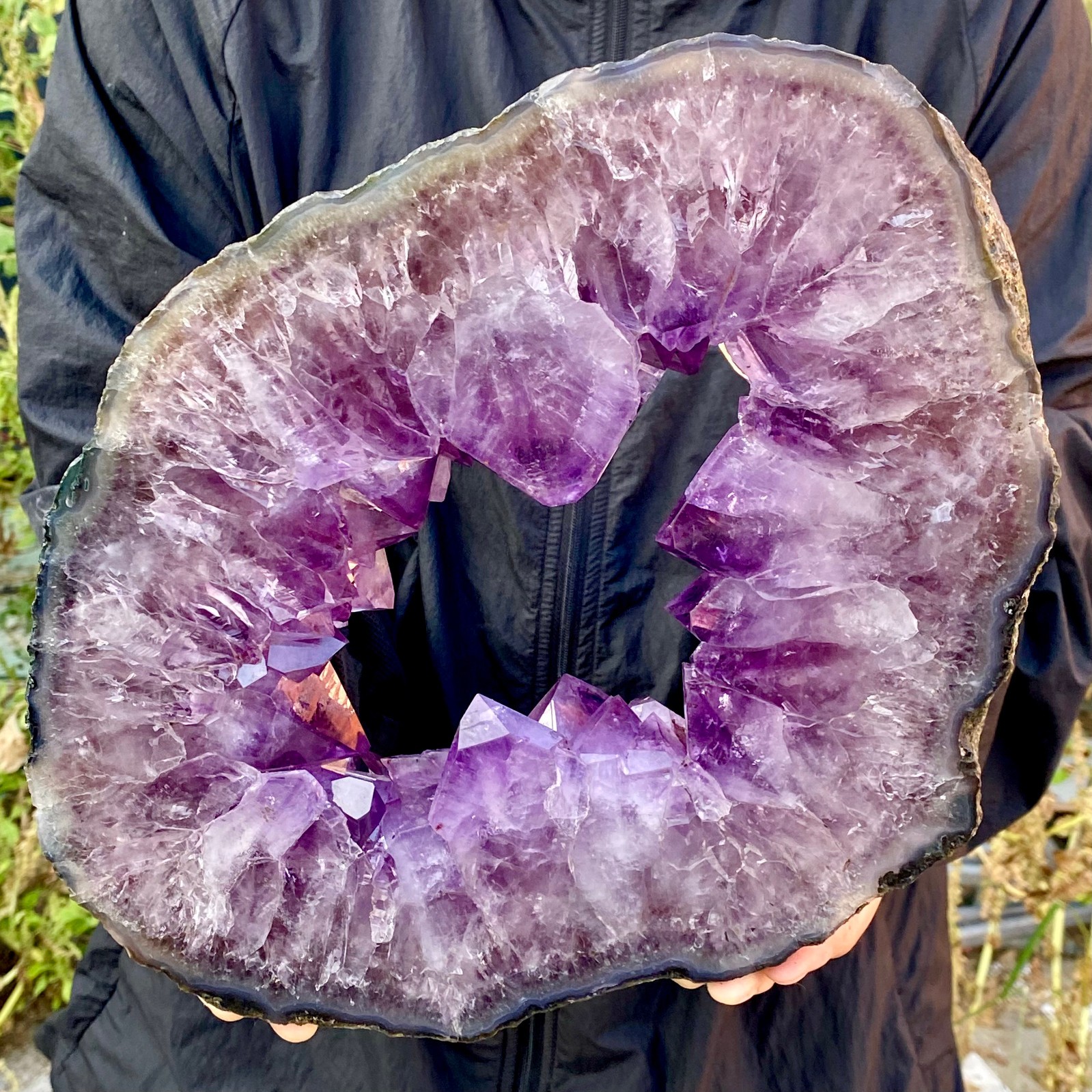 10.8LB Natural Amethyst Cave Crystal Slice Crescent shaped Hand Cut Repai