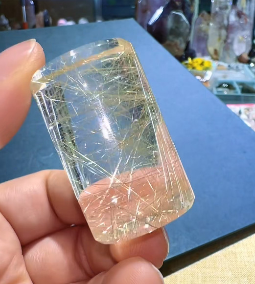 40*26mm Natural Rutilated Quartz Carved Column Crystal Energy Reiki Healing