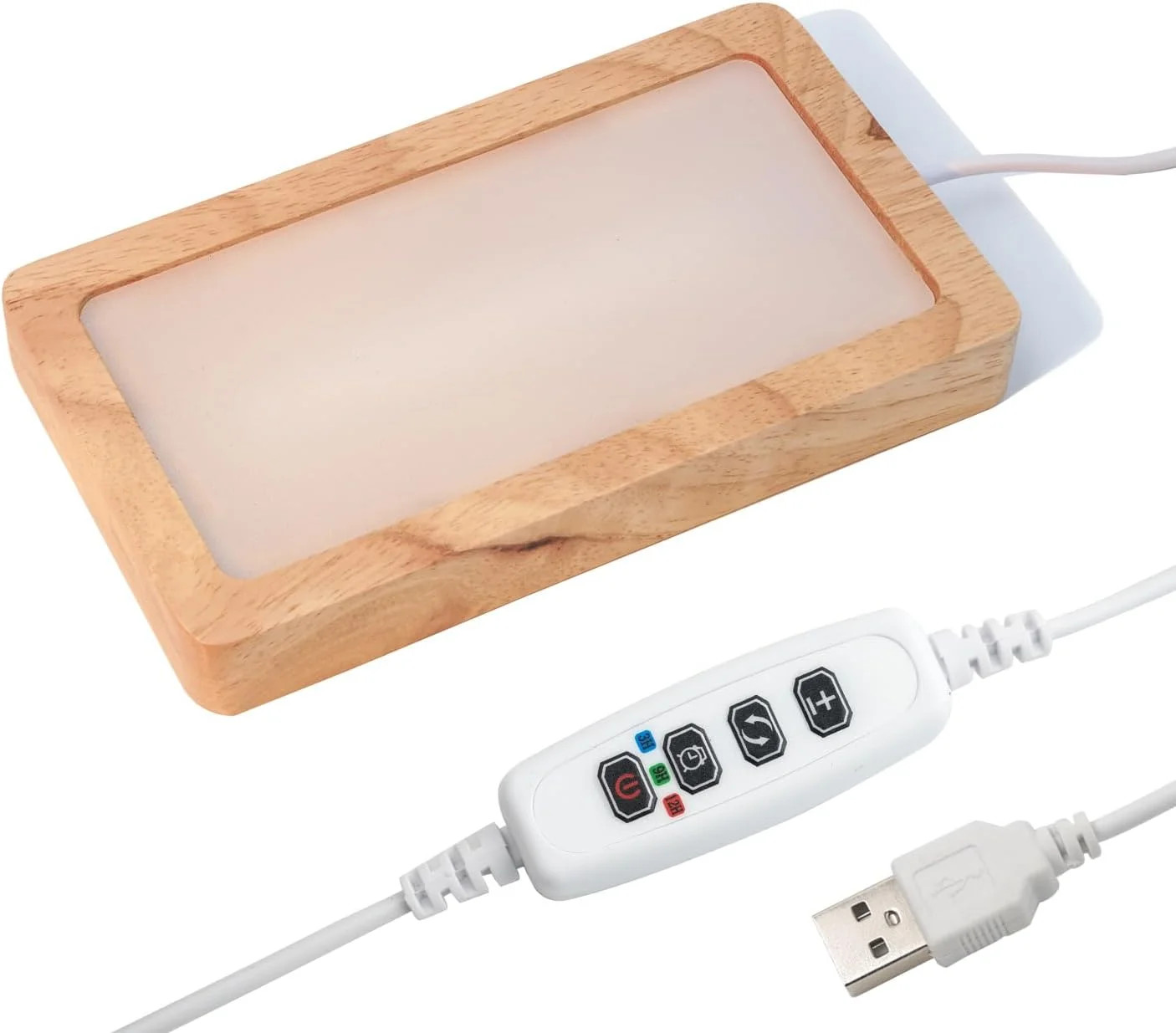 Rectangle LED Light Base with Timer & Adjustable Brightness – Wood Display Stand