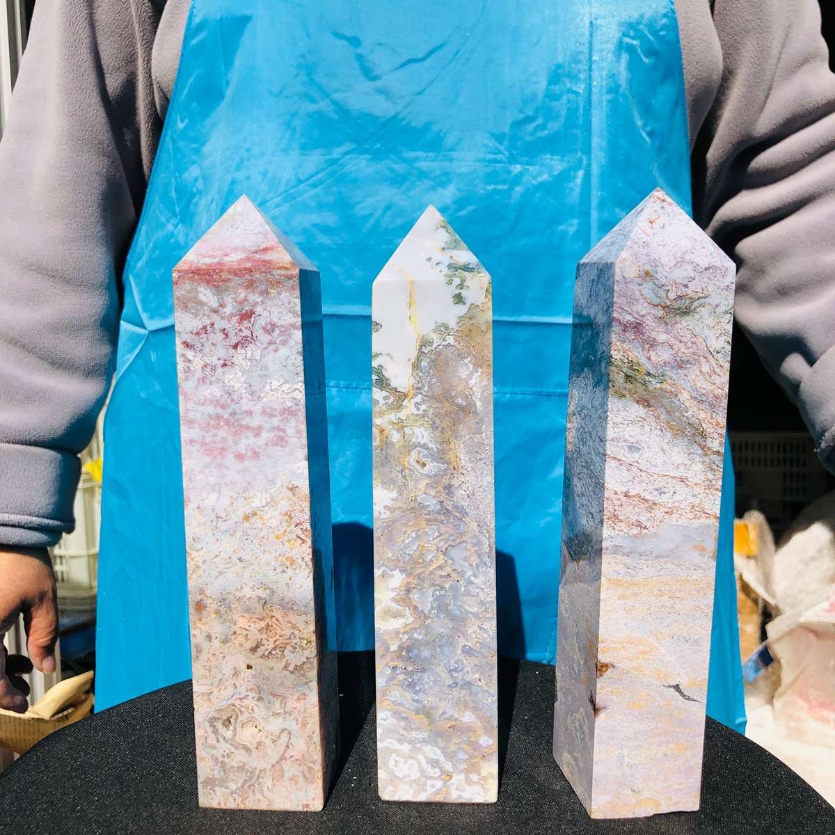 3 pieces 5.3LB Natural Aquatic Agate Crystal Pillar Quartz obelisk Healing 2695