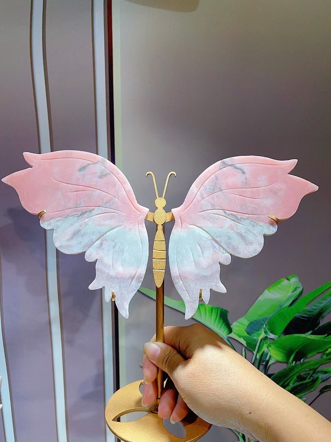 1pc Natural golden hair quartz butterfly wings Crystal wings healing Home decor